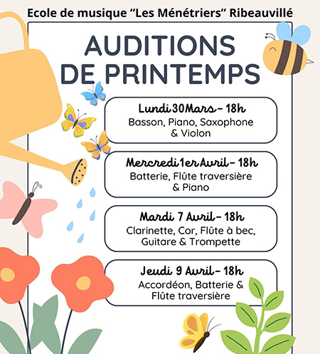 Auditions de printemps de l’école de musique « Les Ménétriers » à Ribeauvillé