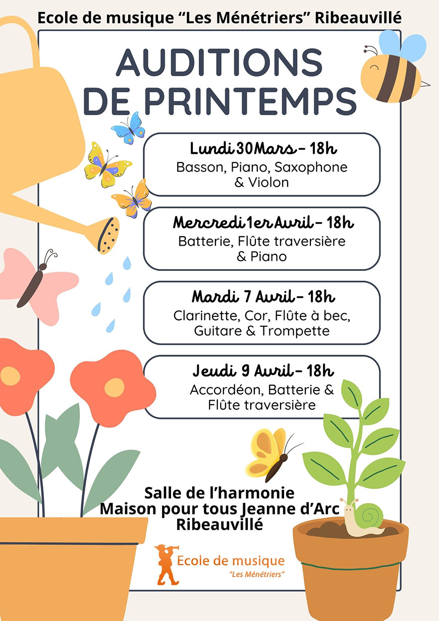 Auditions de printemps de l’école de musique « Les Ménétriers » à Ribeauvillé